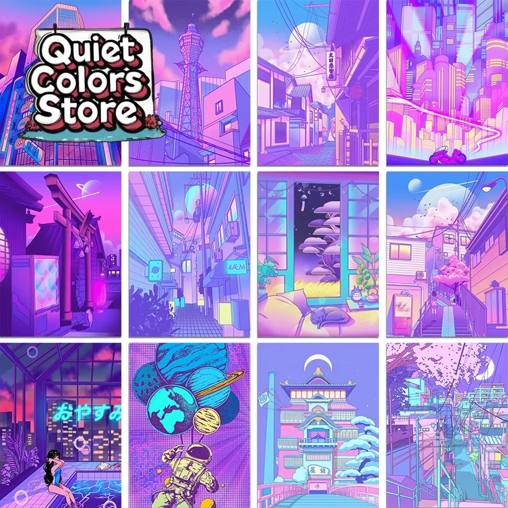 

(Магазин бесшумных цветов) Картина маслом по номерам Вид на улицу Мираж Украшение дома Картина Стена Спальня Декор комнаты Подарочные рамки