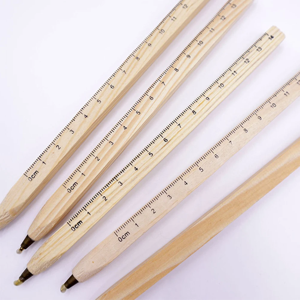 

10 Pcs Wooden Ballpoint Pens Ruler Design Cute School Supplies Writing Drawing Bookmark Smooth Ink Handmade Creative Pen