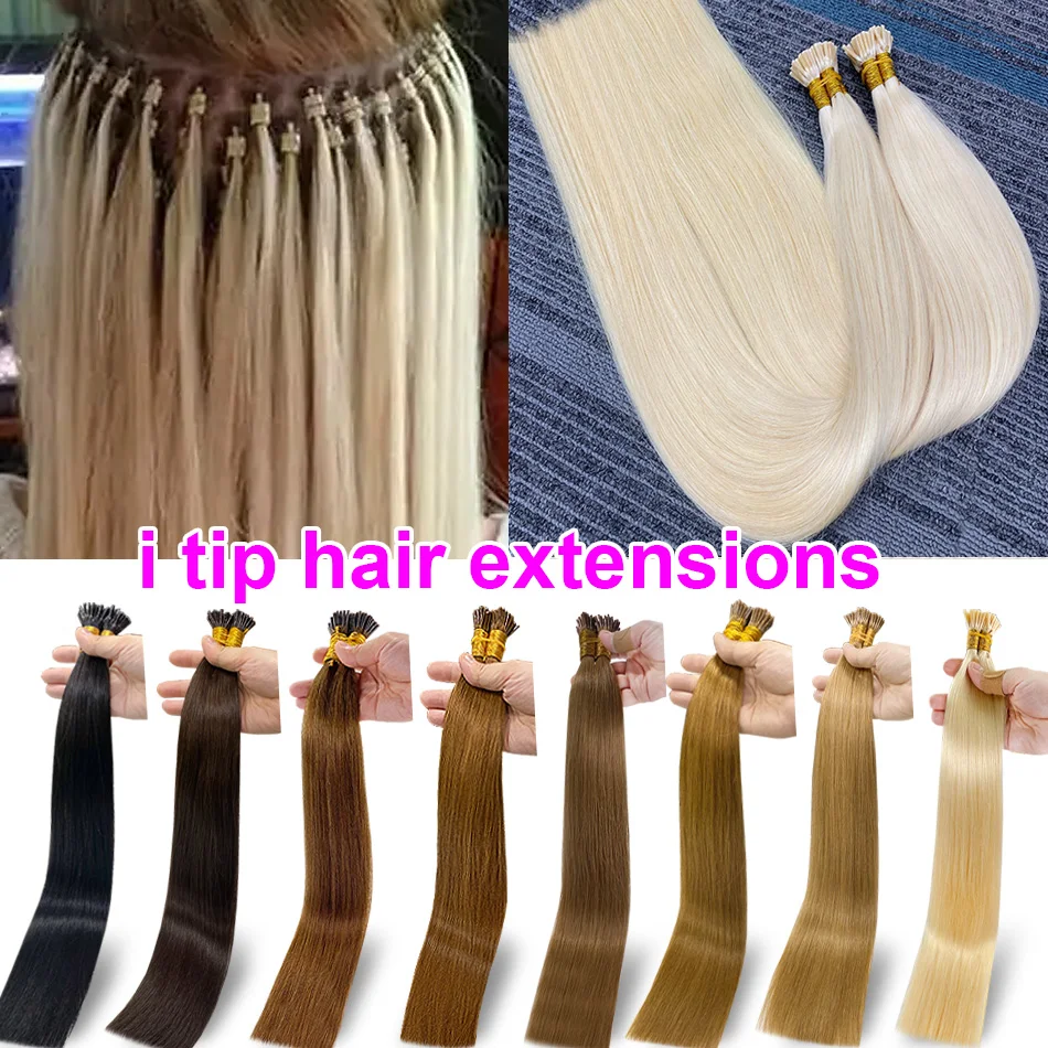 Extensions De cheveux Itip à la kératine vierge brute 100% humano Remy russe Remy droit I Tip Extensions De cheveux humains naturels