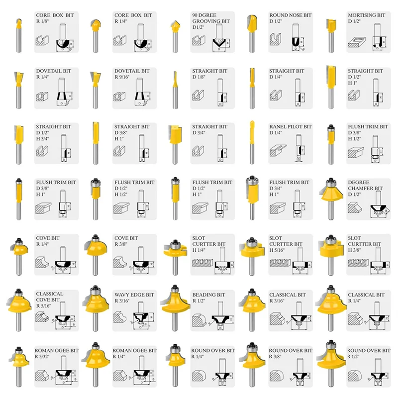 VELIF-35Pcs 1/4In Shank Router Bit Set Straight Slotting Beading Bits Woodworking Milling Cutters Engraving Cutting Tools