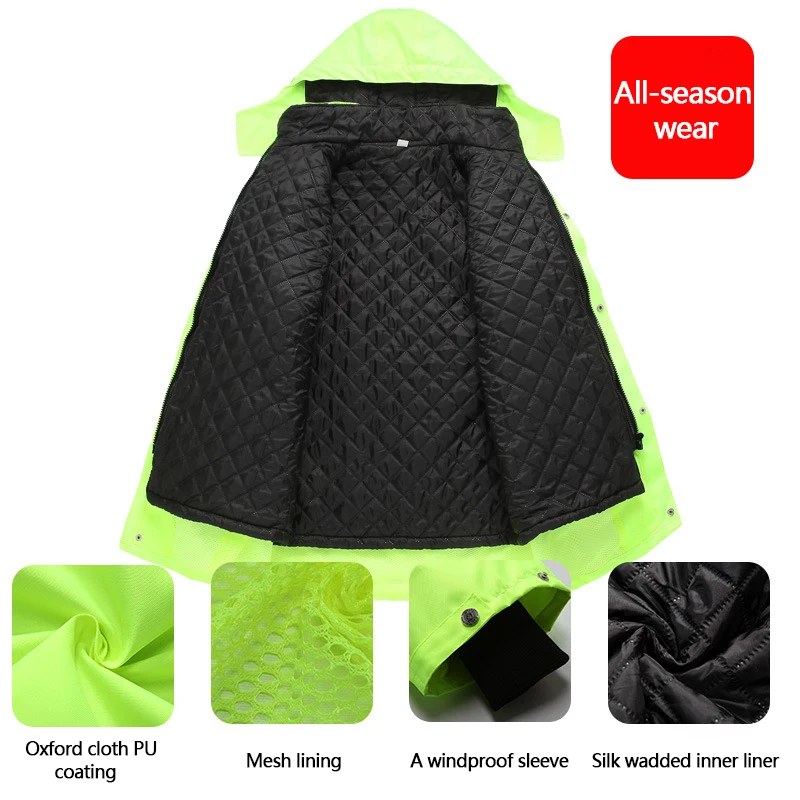 Reflective raincoat winter cold resistant warm cotton-padded jacket traffic duty reflective thick padded jacket removable inner