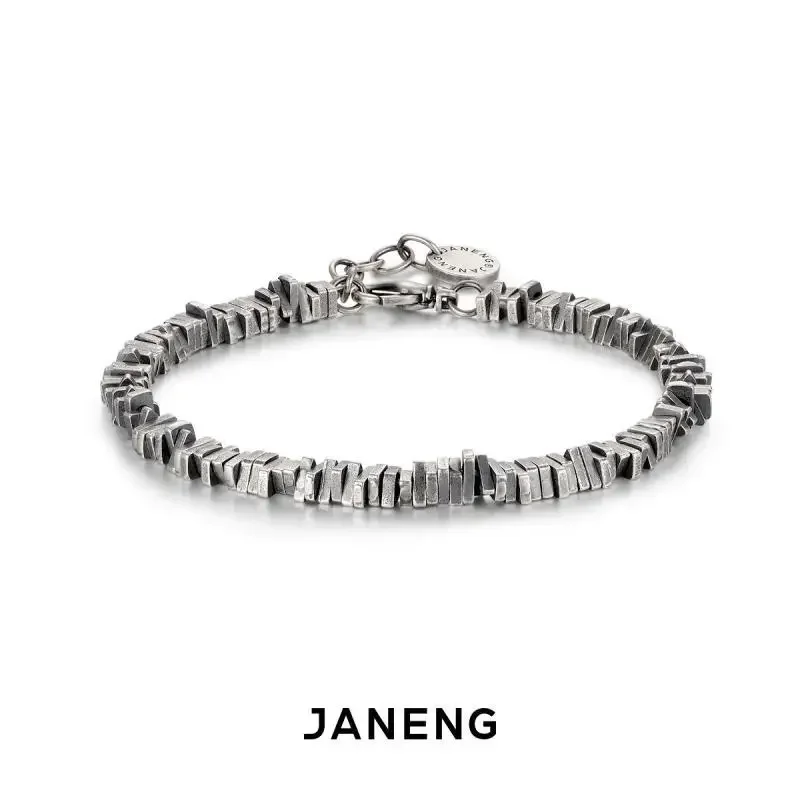 925 Sterling Silver Distressed Broken Silver Bracelet - Vintage Dark Style Unisex Couple Jewelry