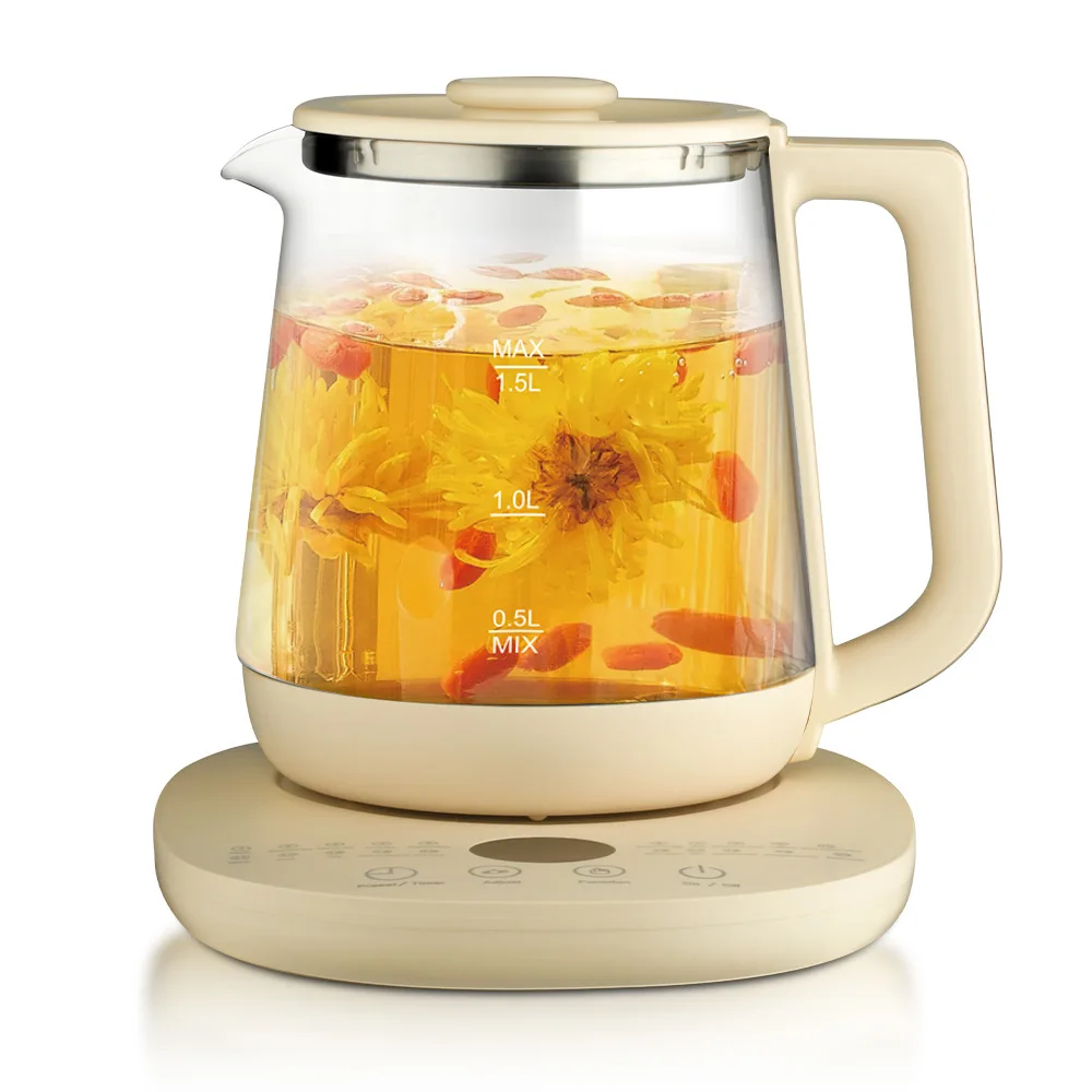 1.5L Transparent Glass Electric Kettle Household Multifunctional Health Kettle Flower Tea Decoction Split Type Kettle