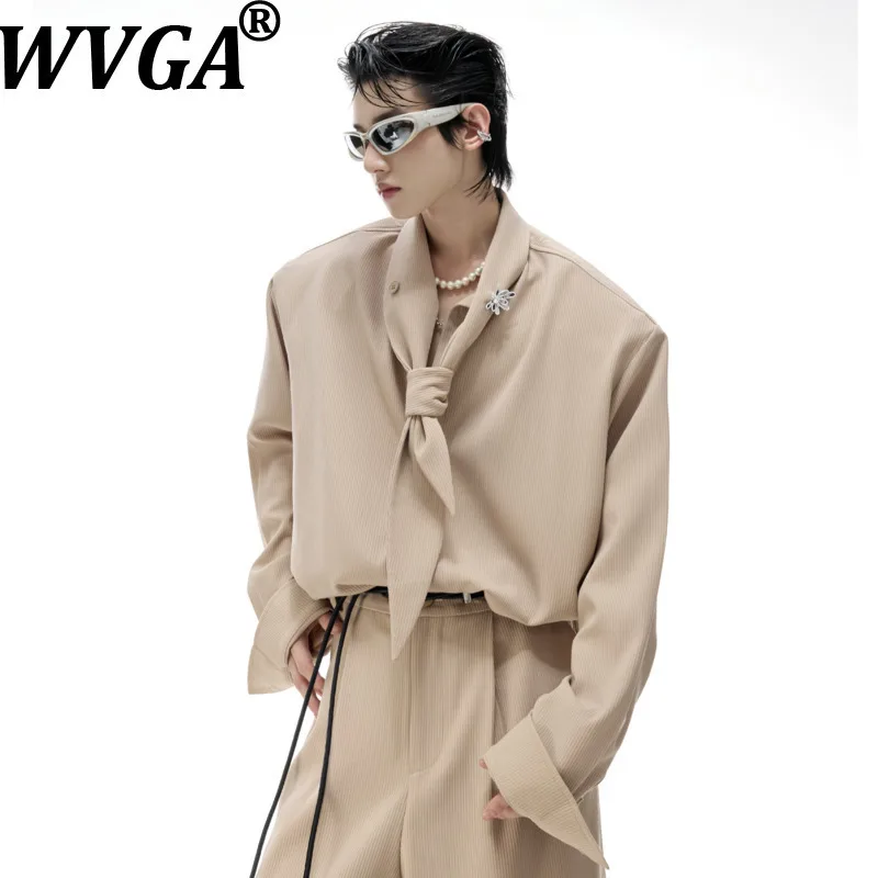 

WVGA весна осень новый мужской Y2K рубашка с длинными рукавами и подкладкой на плечах воротник-стойка нишевые шикарные повседневные драпированные широкие брюки Ins W12754