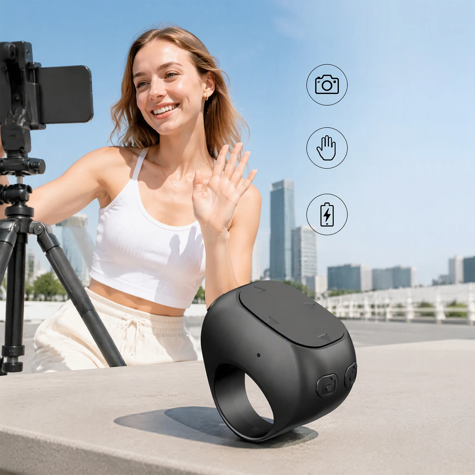 Wireless Remote Controller Ring Remote Control for Short Video Scrolling Type-C Charging Supports IOS Android