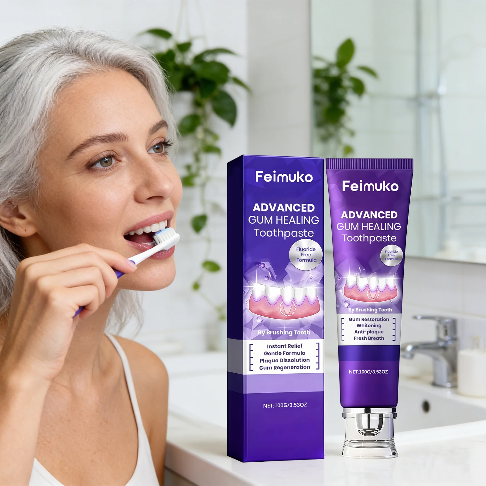 Pasta Dental Reparadora de Encías, Alivia la Hinchazón y el Dolor de las Encías, Limpieza Suave, Elimina el Mal Olor Bucal, Alivia el Daño Dental, Pasta Dental Blanqueadora