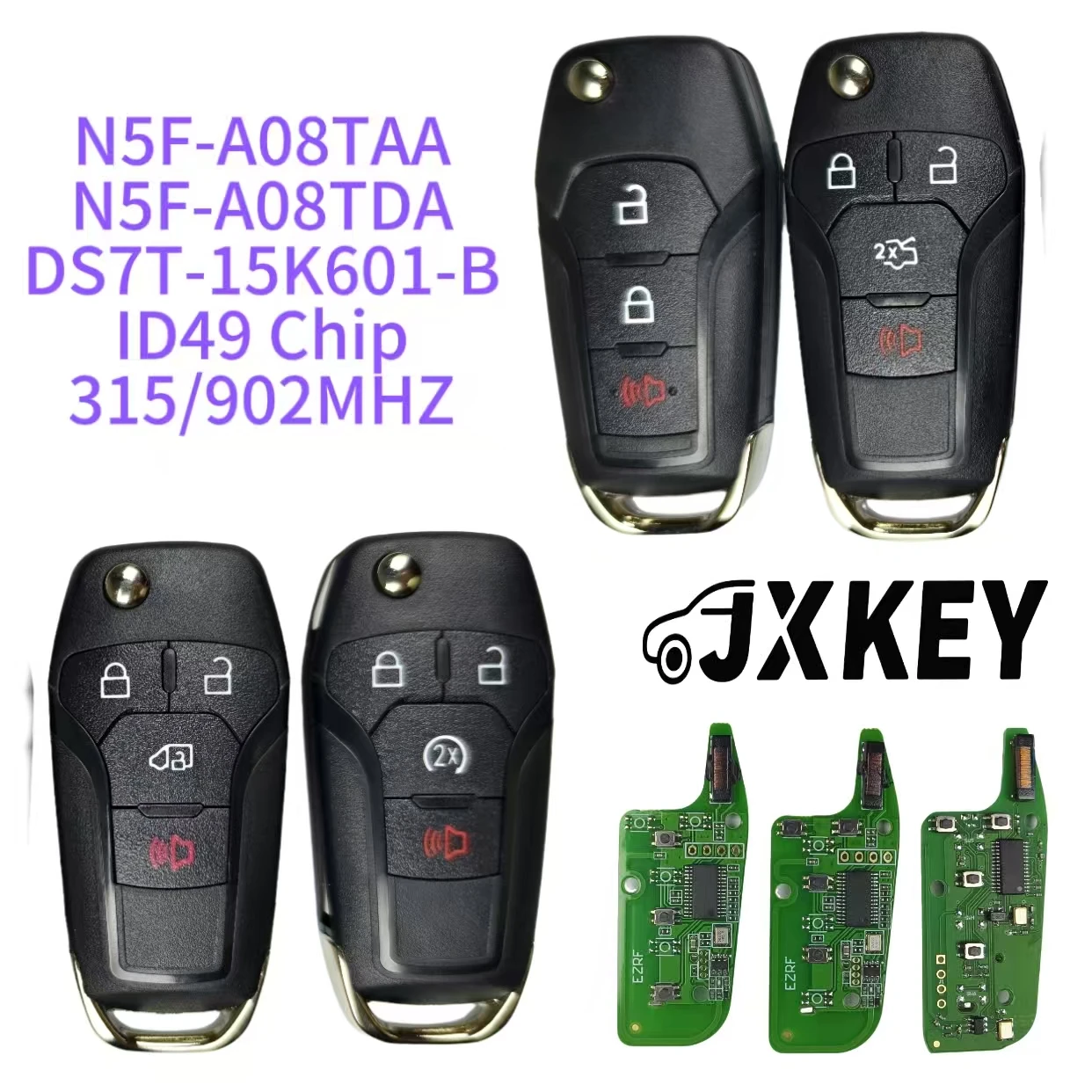

JXKEY N5F-A08TDA/N5F-A08TAA 315/902MHZ ID49 CHIP For Ford Escort Fusion Transit Explorer 2013-2021 CAR KEY/PCB/Key Shell