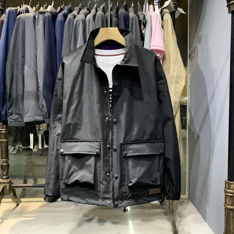 

Мужская повседневная рабочая куртка Sli с большими карманами, весенняя новинка, приталенный крой, длинный рукав, воротник-стойка, модный городской топ