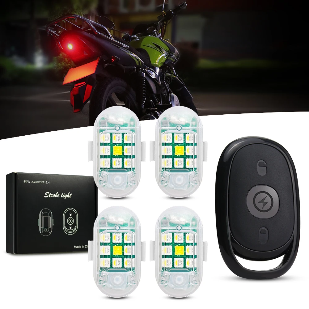 Waterproof Wireless Remote Control LED Strobe Light for Motorcycle Car Bike Scooter Anti-collision Warning Lamp Flash Indicator