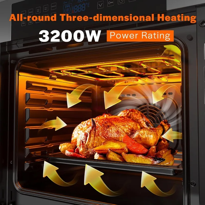 Empava 24 Inch Electric Single Wall Oven 10 Cooking Functions Deluxe 360° ROTISSERIE with Sensitive Touch Control