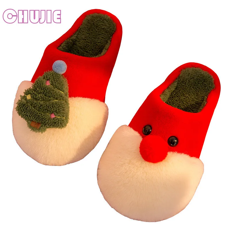 

CHUJIE Fashion Quality Christmas Cotton Slippers Winter Cute Plush Home Warmth Couple Boys and Girls Same Cotton Slippers