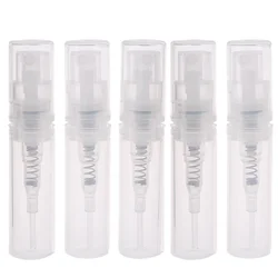 Botella de plástico transparente con pulverizador, envase rellenable para Perfume, atomizador pequeño para cosméticos, 2ML, 50/100/200 unidades