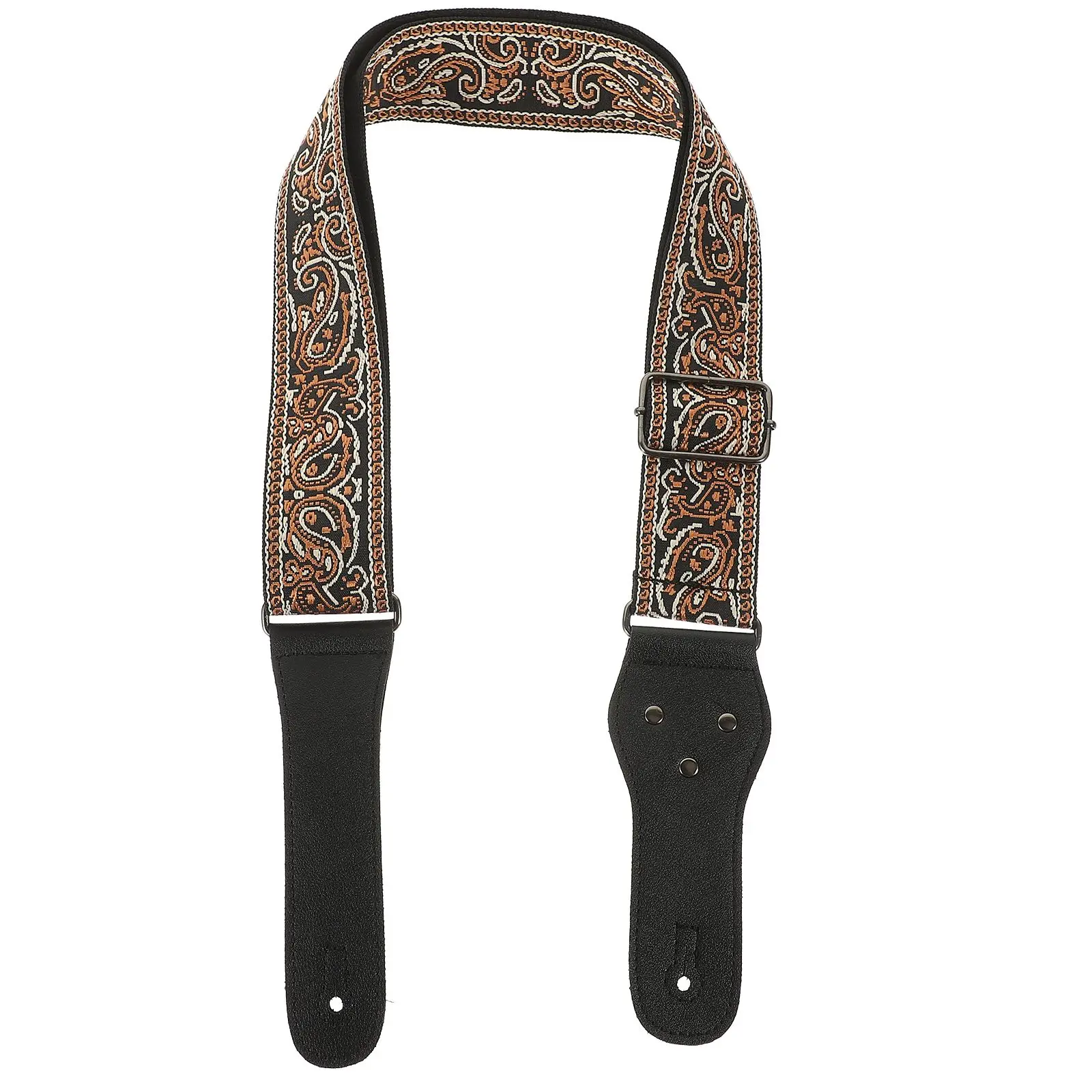 

Guitar Strap Embroidered Removable Picks for Acoustic Electric Bass Brown Wide Nylon Men Travel Accessories