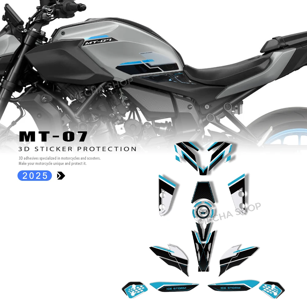 

For MT-07 Ice Storm MT 07 MT07 2025 Accessories Fuel Tank Pad Stickers Protector 3D Resin Stickers Kit