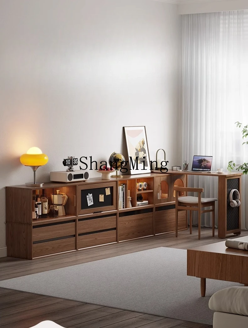 

HJ solid wood glass door half wall display cabinet dust-proof household combination module TV cabinet