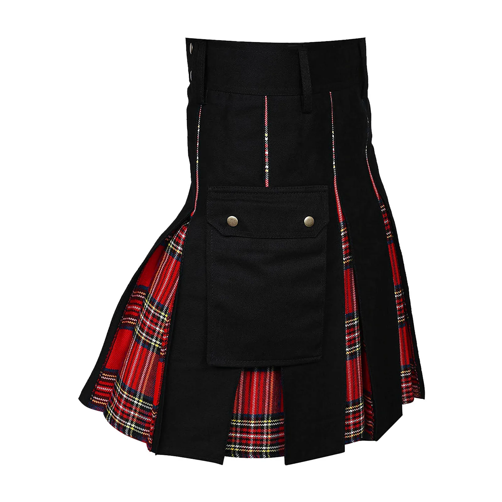 Mens Fashion Scottish Plaid Contrast Color Pocket Pleated Skirt Star Apparel Training Men