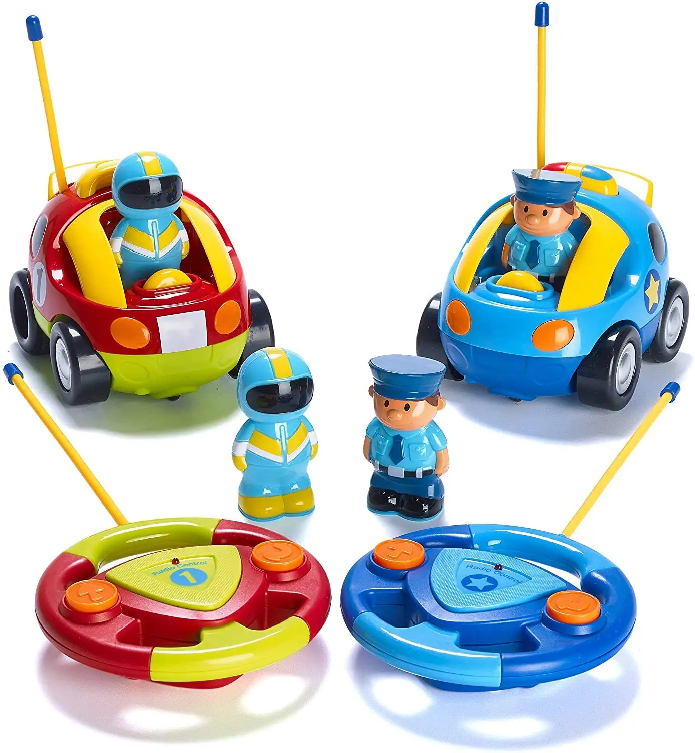 

KBDFA 2 Pack Cartoon Remote Control CarsPolice And Rac For Toddlers With Different Frequencies Easy Remote Control Toy Quick Set