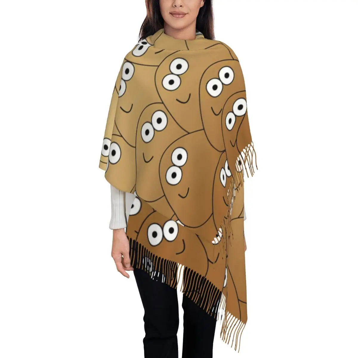 

Женский шарф My Pet Alien Pou, теплая зимняя кашемировая шаль, милые длинные шарфы с героями мультфильмов и кисточками, повседневная одежда