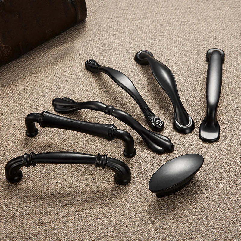 Zinc Alloy Black Cabinet Handles American Style Kitchen Cupboard Pulls Drawer Knobs Furniture Handle Hardware