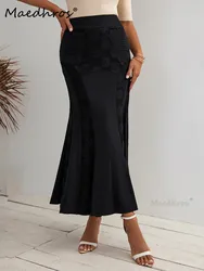 Saia longa feminina com rede de costura, Maxi saia feminina, Roupa feminina, Vestidos de festa, Luxo, Vintage, Top, Elegante, Feminino