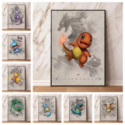 Pintura de pared de arte en lienzo, póster de Pokémon Pikachu, sala de estar moderna para el hogar, figuras de acción colgantes para niños, imagen de personaje de dibujos animados