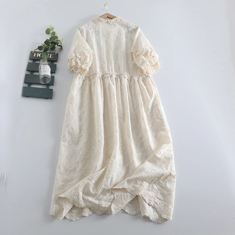 Summer New Sweet Embroidered Dress Women Short Sleeve Single Breasted Dress 923-29