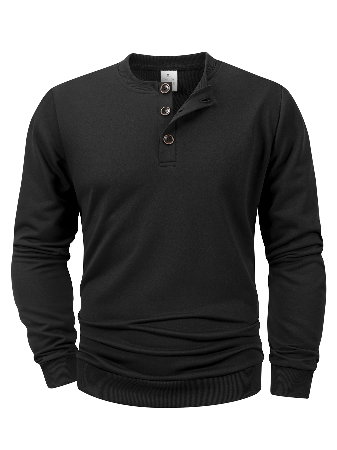 Outono masculino manga longa henley camisas cor sólida casual sweatshirts botão para baixo esportes pulôver confortável roupas masculinas