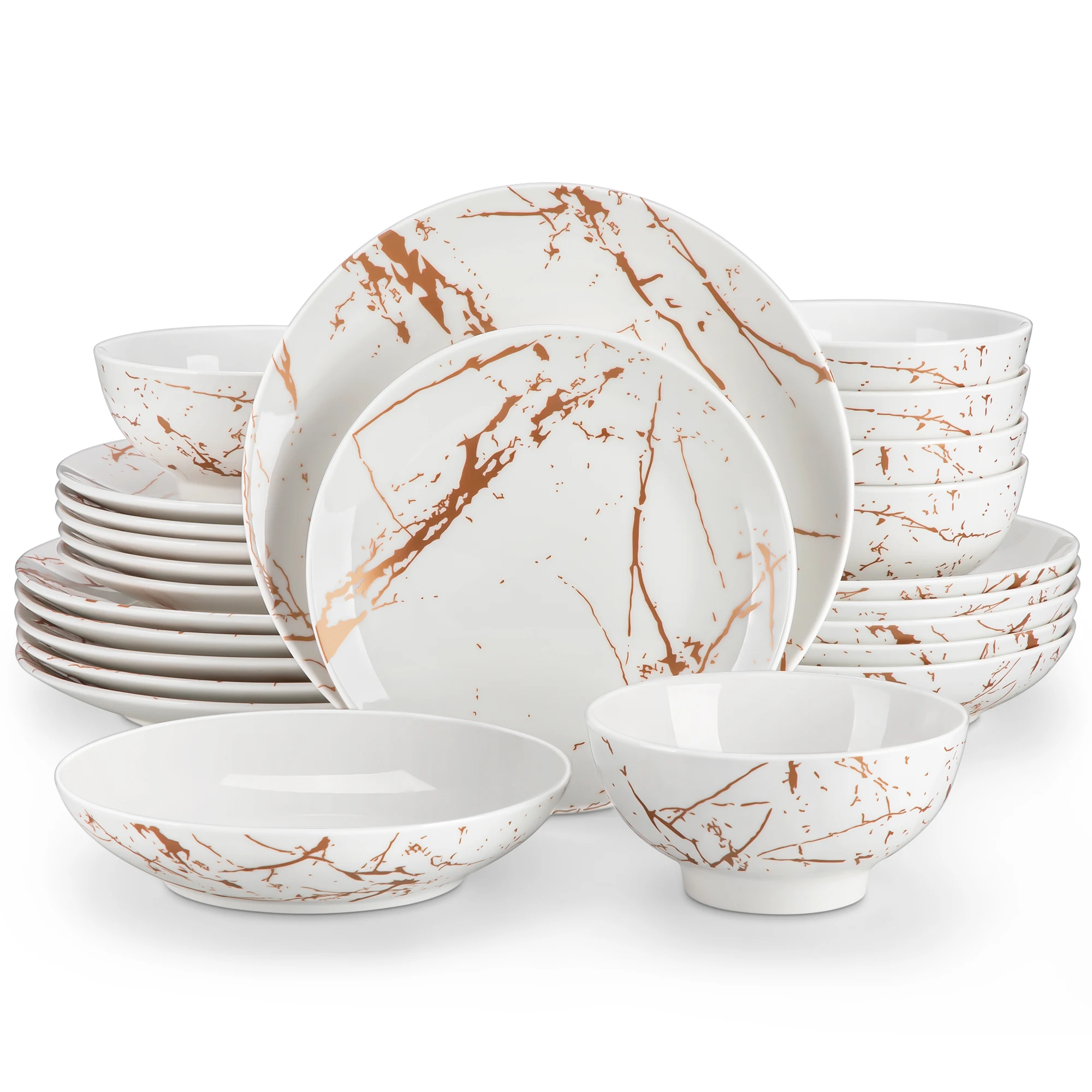 LOVECASA 24-delige gouden spatglazuur serviessets porseleinen borden dinerset met 6 stuks dinerbord/dessert/soepbord/kom