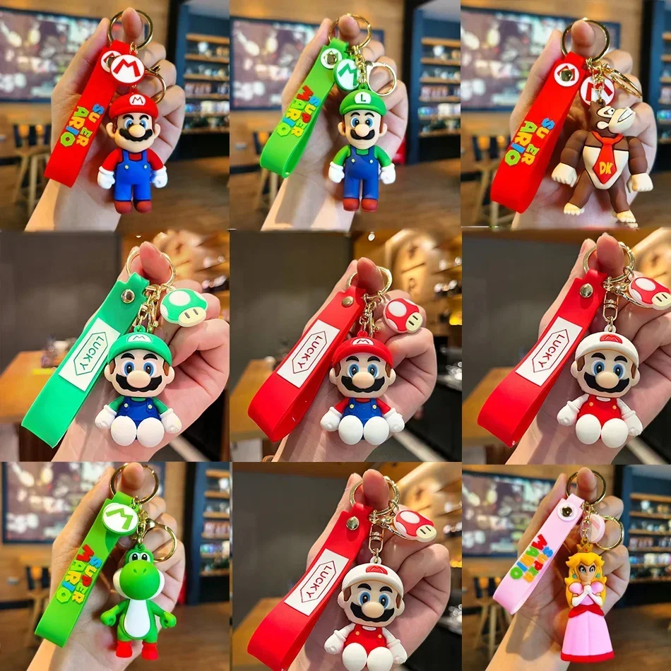 10styles Super Mario Keychain Mario Bros Luigi Toad Yoshi Bowser Action Figure Model Pvc Cartoon Bag Doll Pendant Toys Gift