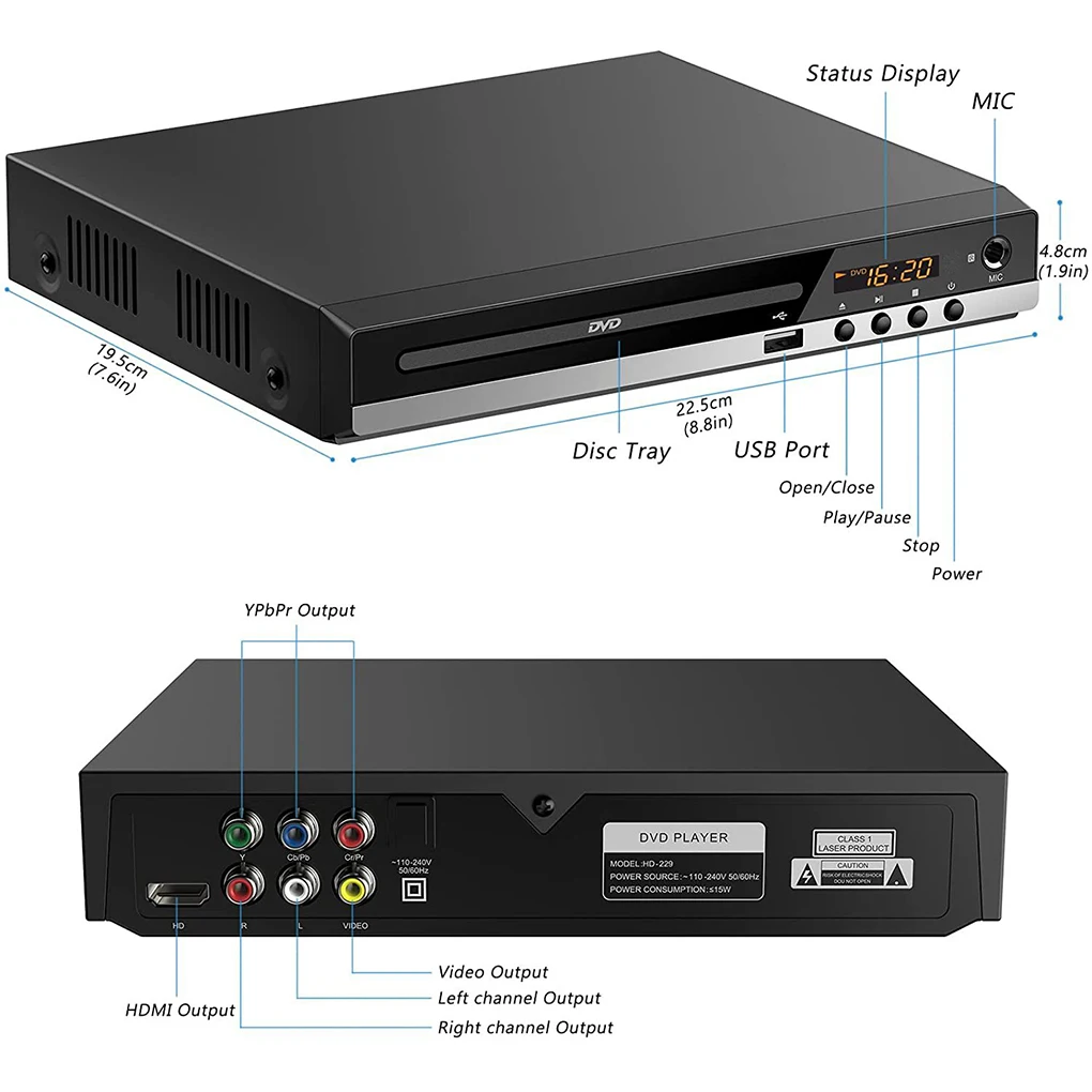 Reproductor de DVD con enchufe de la UE/EE. UU./Reino Unido para TV, reproductor de DVD HD B29 1080P, reproductor de CD/ EVD/ VCD de alta definición