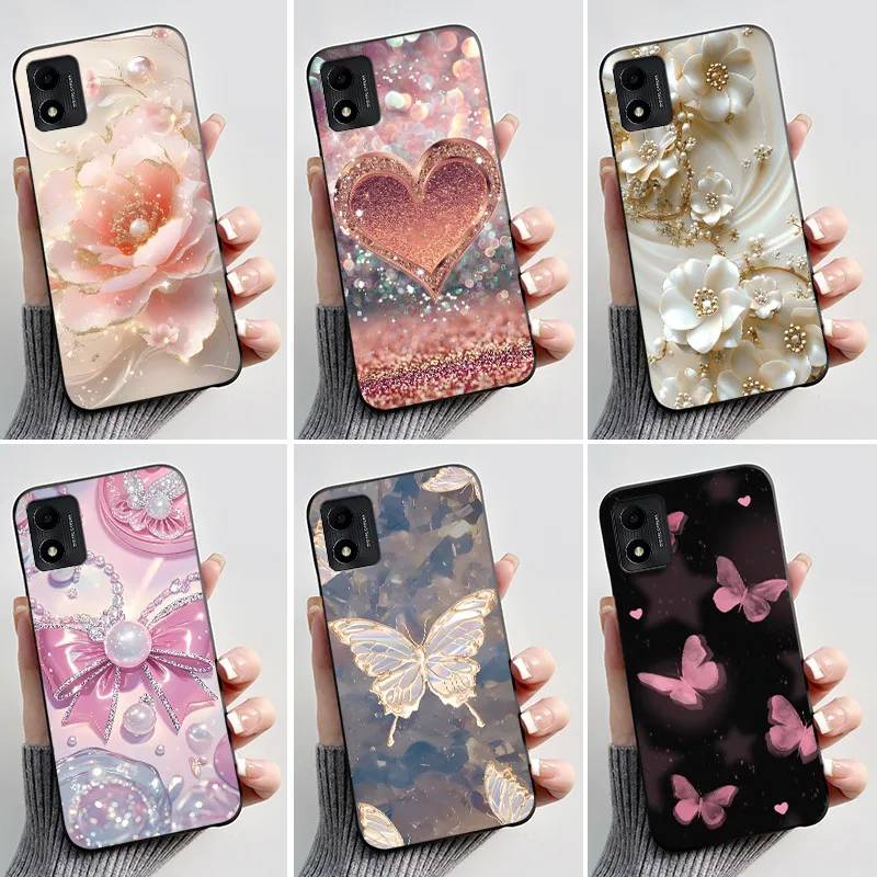 Funda con patrón de impresión para TCL 305i, carcasa de silicona suave, carcasa negra, carcasa con dibujos de flores, Funda Coque