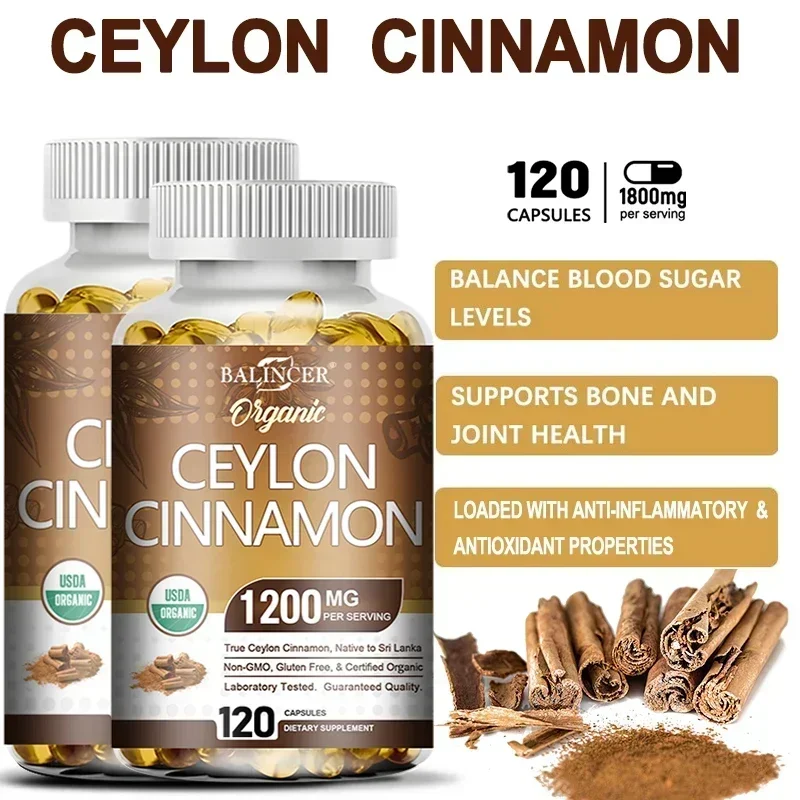 Organic Ceylon Cinnamon Supplement - Antioxidant, Immune System, Cardiovascular and Gastrointestinal Health, Non-GMO Gluten-Free