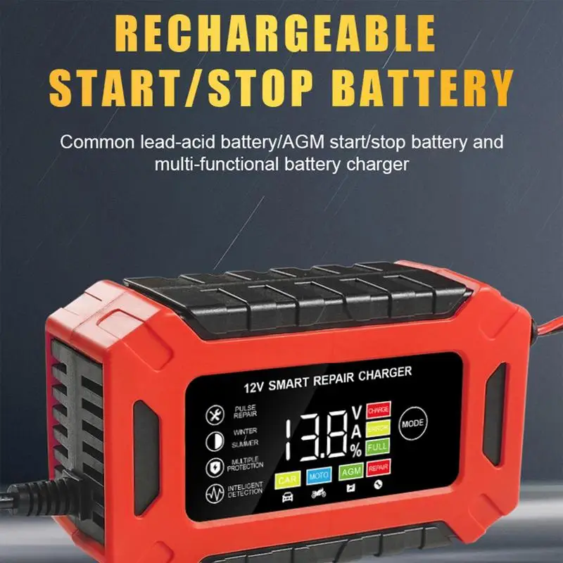 

Универсальное зарядное устройство для аккумулятора мотоцикла, полностью автоматический источник питания аккумулятора 12 В, компенсация температуры, электрические устройства для автомобиля