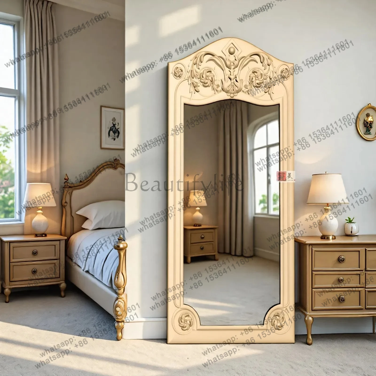 French retro court style full-body mirror European floor, American cloakroom wall-mounted fitting mirror customization