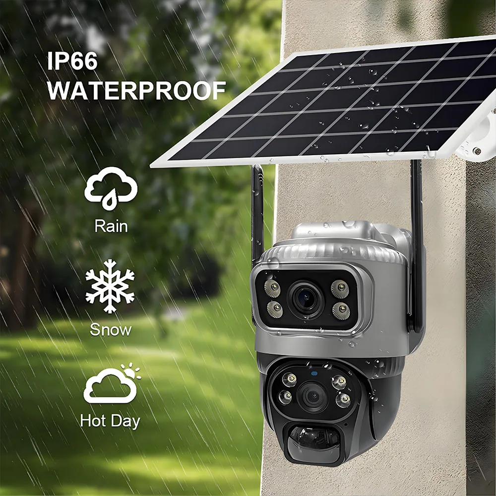 Draadloze WiFi Solar Camera Outdoor 4K 8MP Dual Lens IP Bewakingscamera PIR Nachtzicht Humanoïde Tracking Zonnepaneel CCTV