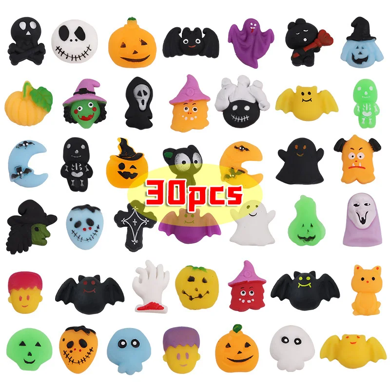 

10-30Pcs Halloween Squishy Toys Cute Pumpkin Ghost Halloween Trick or Treat Goodie Bag Pinata Fillers Kids Party Favors Gift