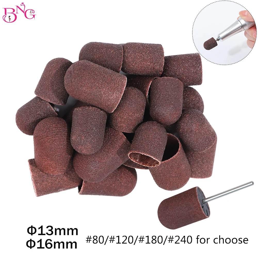 BNG 5pcs Sanding Bands Block Caps Without Grip120# 80# 180# 240# 16*25 Sanding Cap Manicure Pedicure Electric Nail Drill