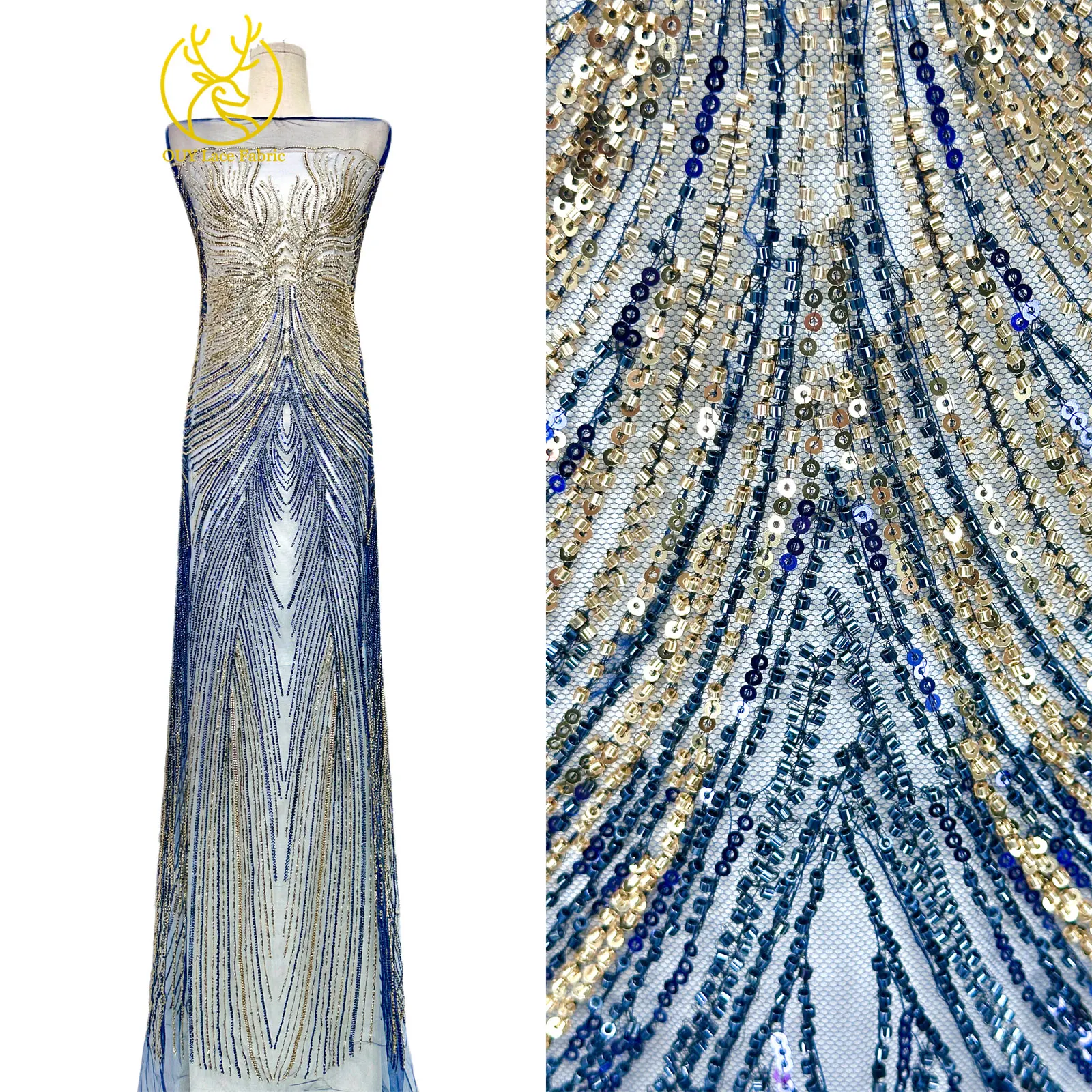 2026 Premium Spitze 5 Yards Französische Nigerianische Spitzenstoffe Afrikanische Pailletten-Perlen-Spitze für Damen Party Hochzeit Bankett – Detail 4