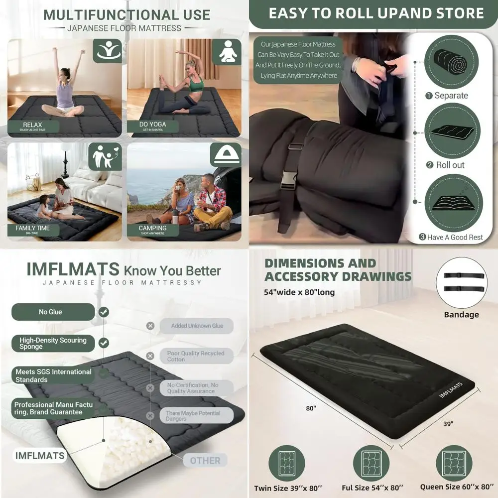 

3 Foldable Futon Mattress, High-Density Foam Tatami Sleeping Pad, Comfortable for Adults & Kids, Twin Size 39x80, Ideal for Supp