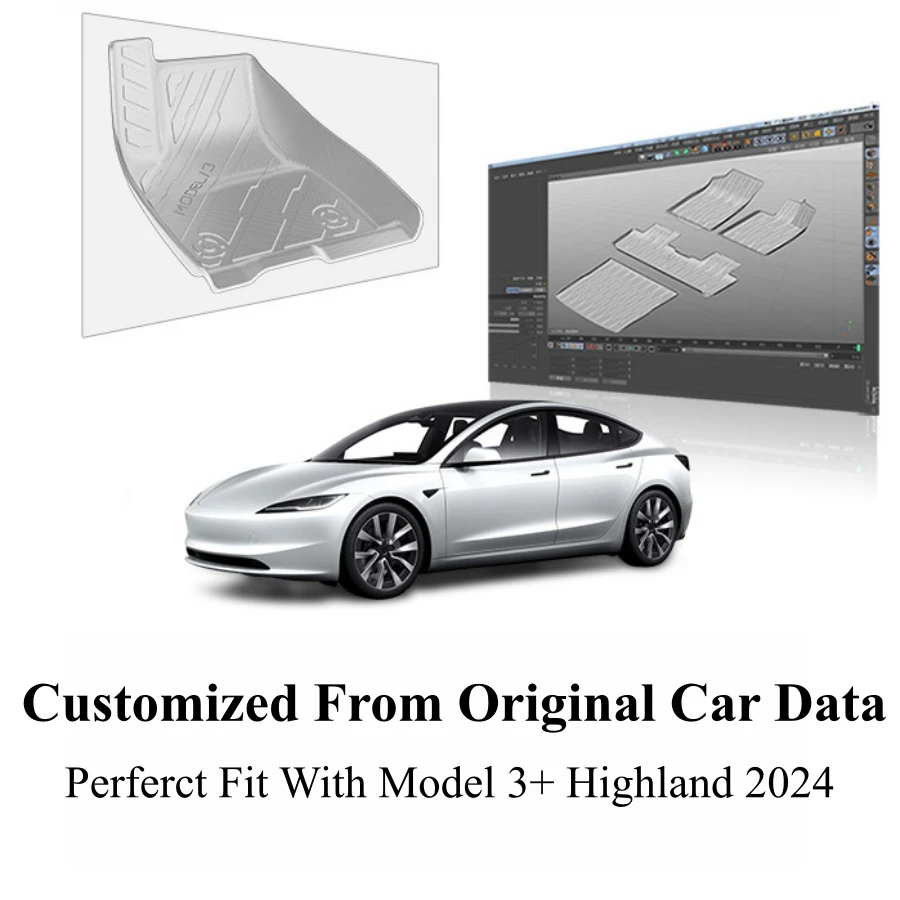 New Design For Tesla Model 3+ Highland 2024 Cyberpunk Pattern Floor Mats All Weather Car Liners Trunk Mat Rear Seatback Cushion