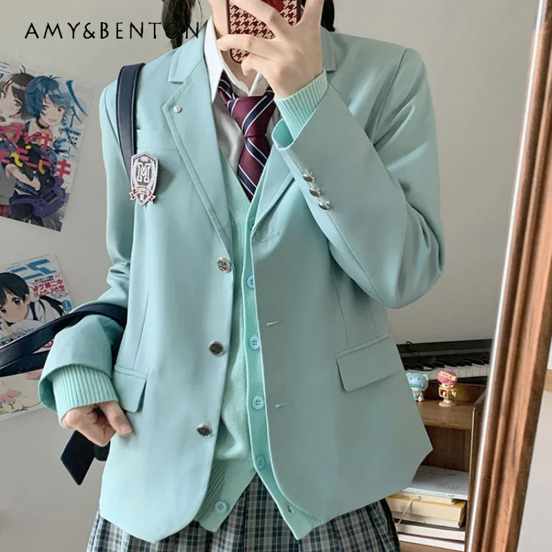 

2024 New Japanese Uniform Original Basic Suit Collar Multi Color Loose Waist Pocket Fashionable Versatile Blazer Coat For Girls