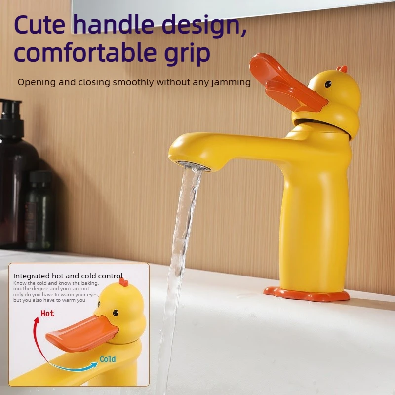 Dopamine Cartoon Little Yellow Duck All-Copper Basin Faucet Hot and Cold Bathroom Sink Faucet