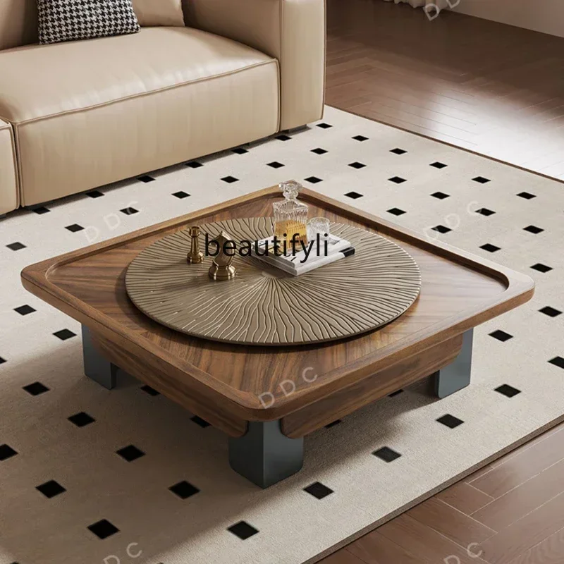 Italian minimalist living room solid wood coffee table living room square walnut pattern coffee table