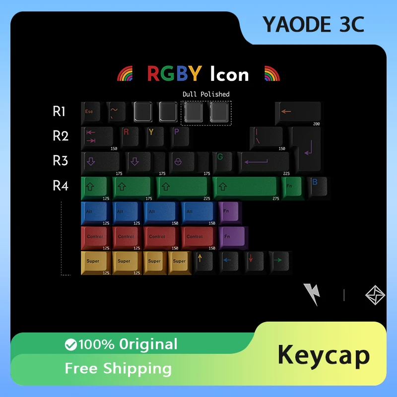 

Key Kobo RainWoB kkb Keycaps RGBY Text RGBY Icon Keycaps Mechanical Keyboard Customized Keycap Gamer Accessories