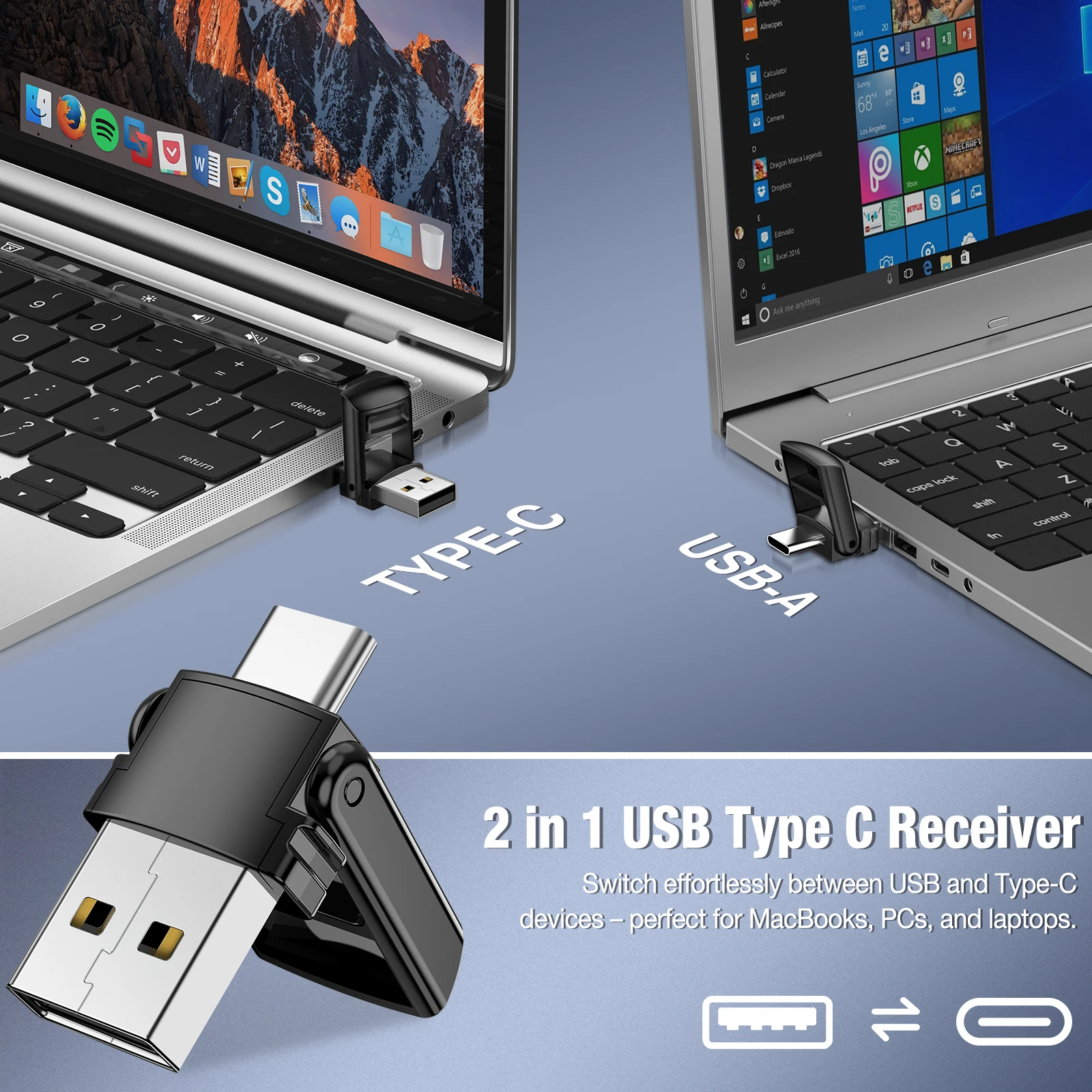 جهاز تحكم عن بعد لاسلكي 2 في 1 USB من النوع C لجهاز PowerPoint وMac والكمبيوتر المحمول - أسود #3