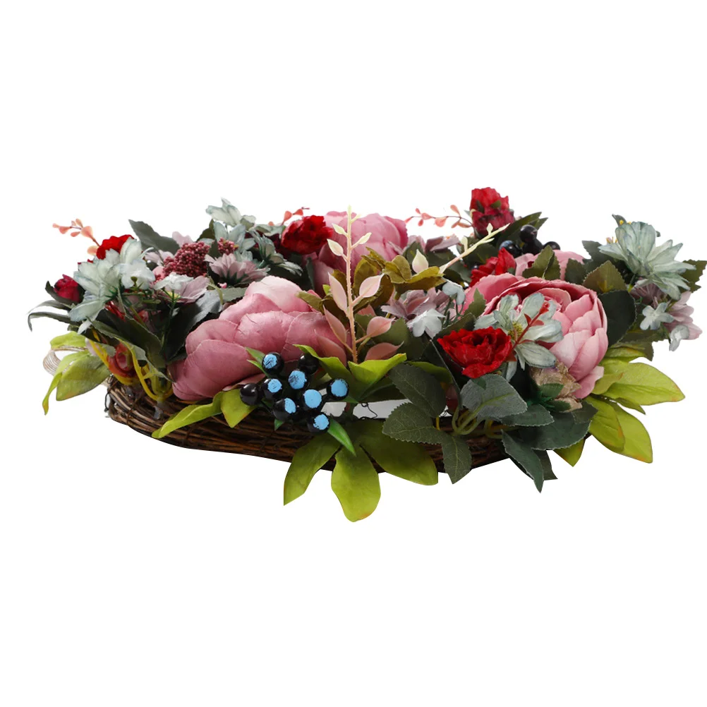 

1pc Simulation Peony Wreath Premium Plastic Creative Wall Decoration For Home Wedding Party Emulation Garland Hanging Pendant