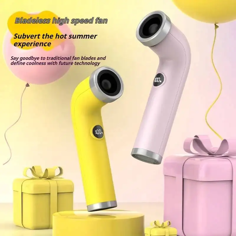 

Новый креативный модный безлистный высокоскоростной турбо-сильно-згнутая трубка ручной небольшой вентилятор фен с цифровым дисплеем