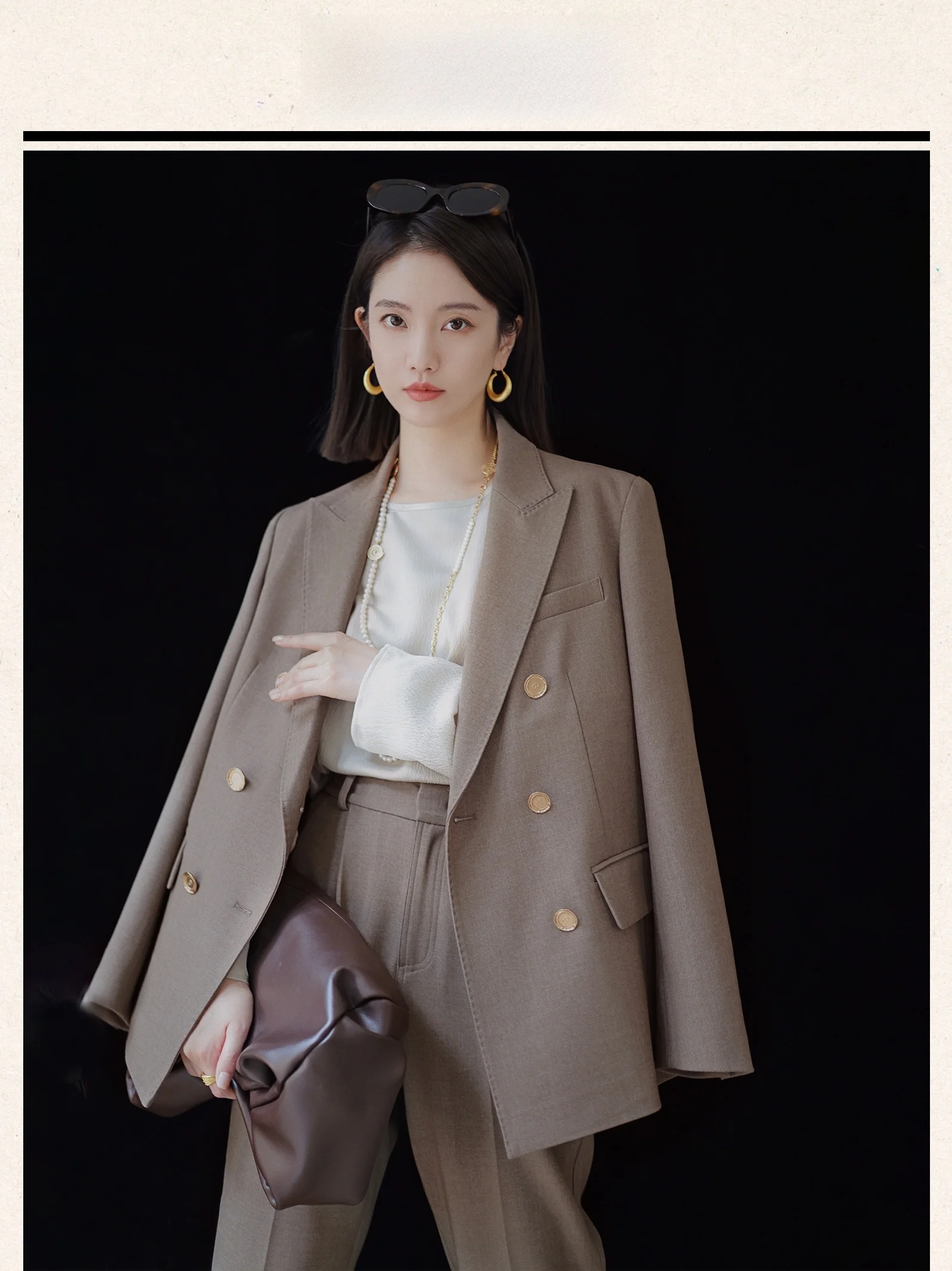 

Zhaodaxi MAX Suit High Waist Drapey Pants Faion Set Loose Fit Retro Sle Polyester Fabric Pure Color Commute Sle Long Sl...