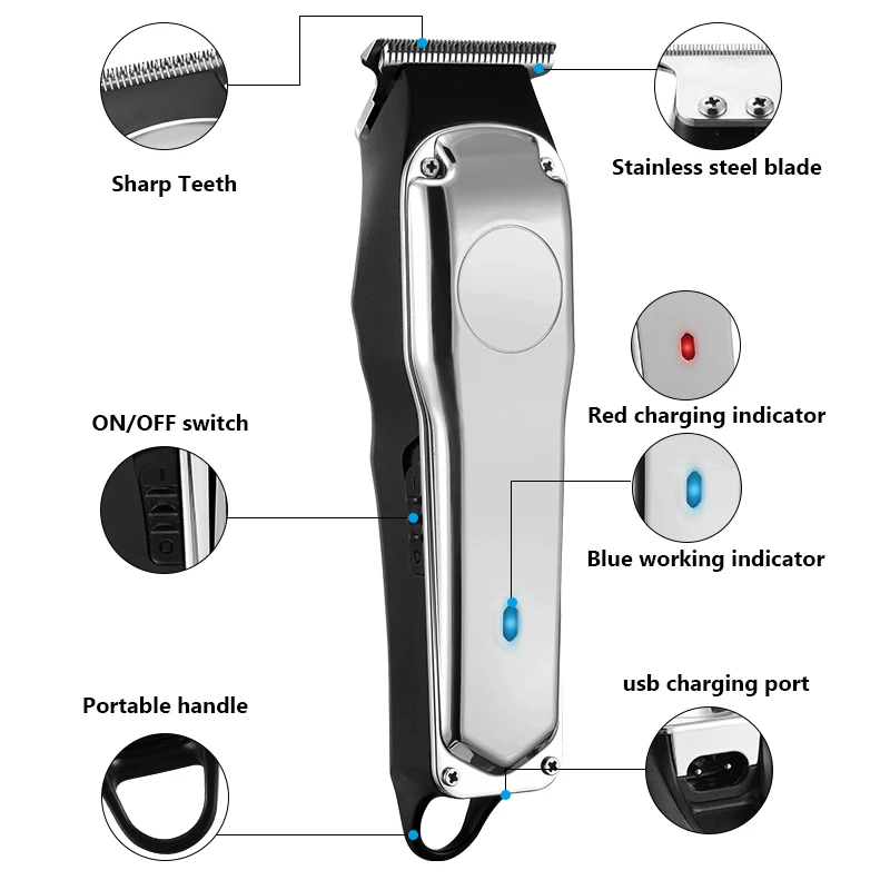 Professional Barber Hair Clipper Rechargeable Electric Cutting Machine Beard Trimmer Shaver Razor for Men Cutter