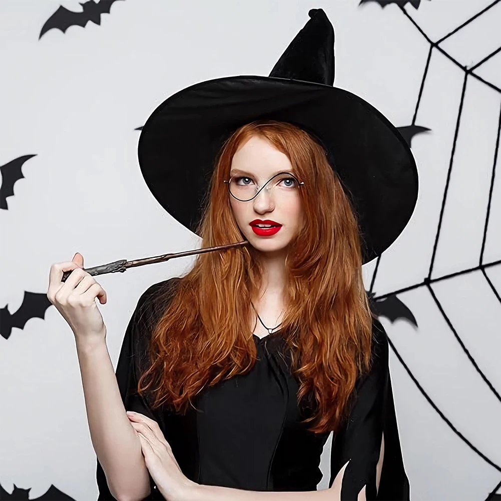 

Witch Hat Witch Cosplay Glasses Wide Brim Pointed Hat Ruched Black Witch Wizard Hat Retro Witches Hats Cosplay Costume Accessory